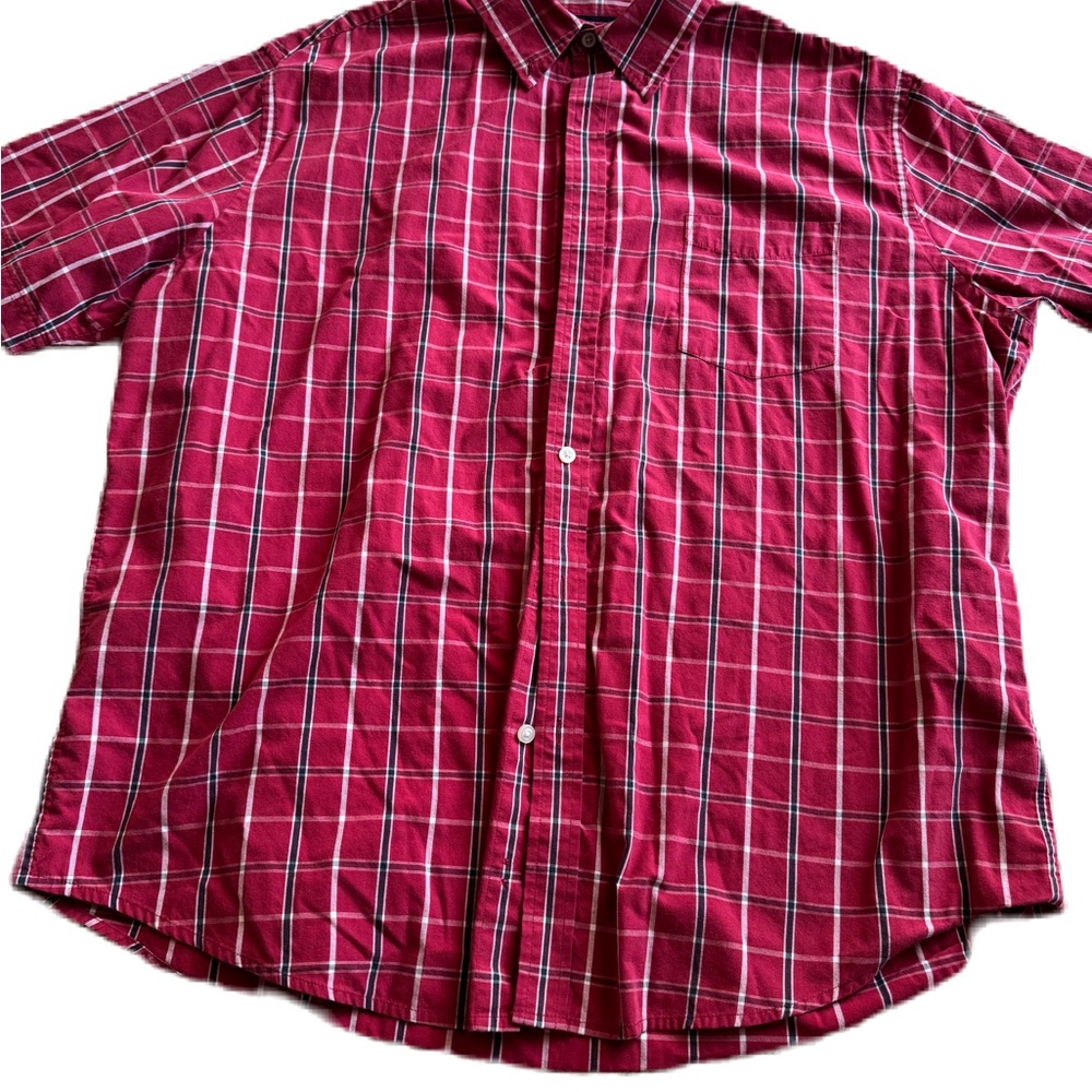 Croft and Barrow XL Red Plaid Short Sleeve Button Down Men's Shirt Pocket EUC